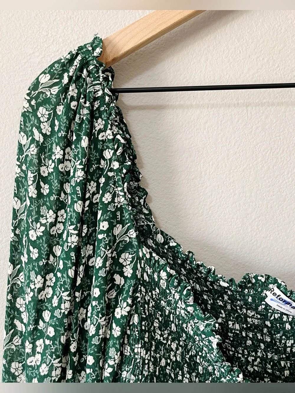 Reformation Green White Floral Ditsy Print Pinto Smocked Top Plus Size 1X